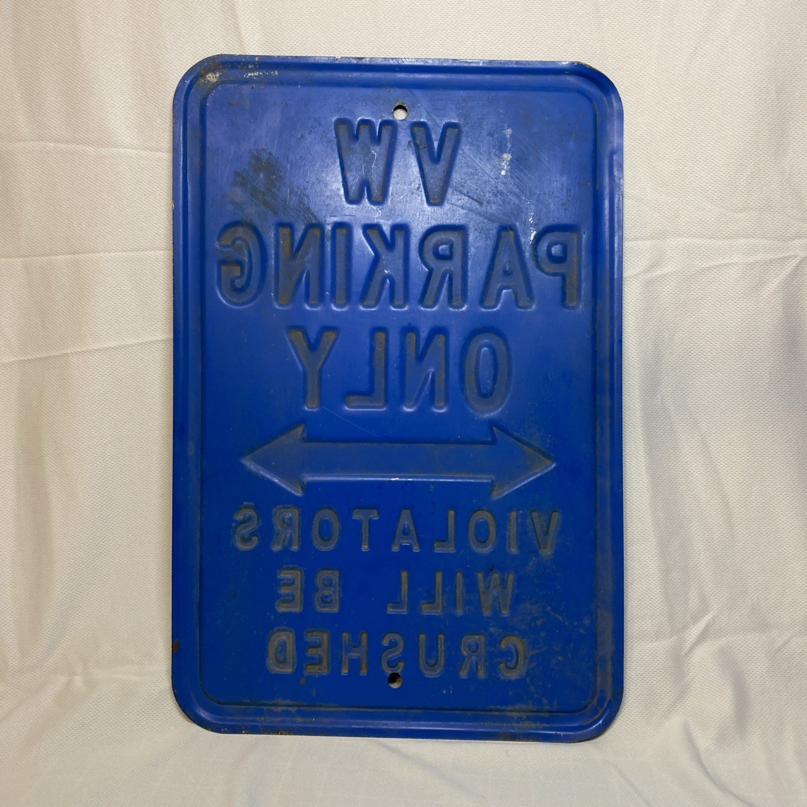 Large Stamped VW Volkswagen Only Sign 12 x 18 Inches Metal Blue & White