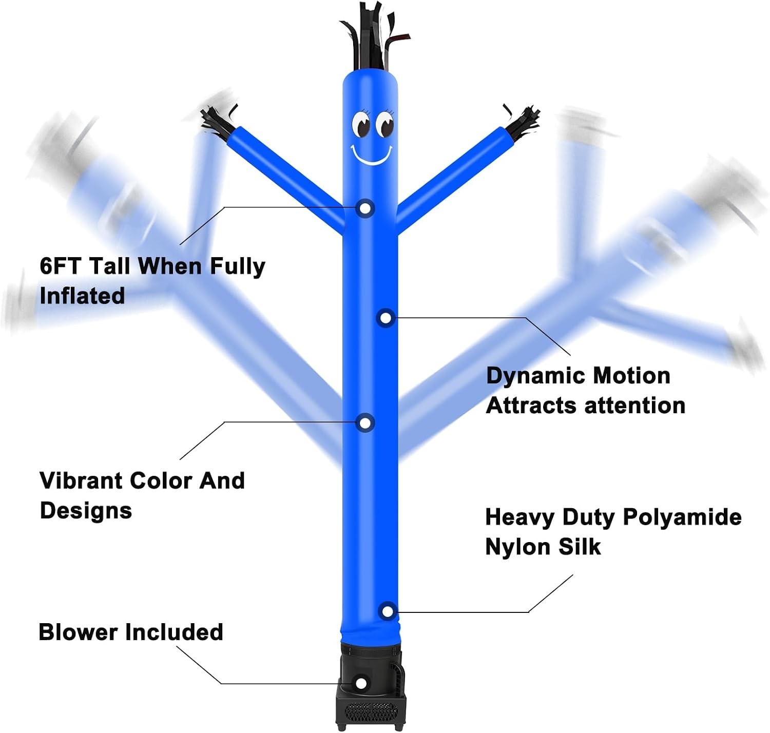 6FT Sky Dancer Inflatable with 1/3HP Blower Blue Groot Party Set