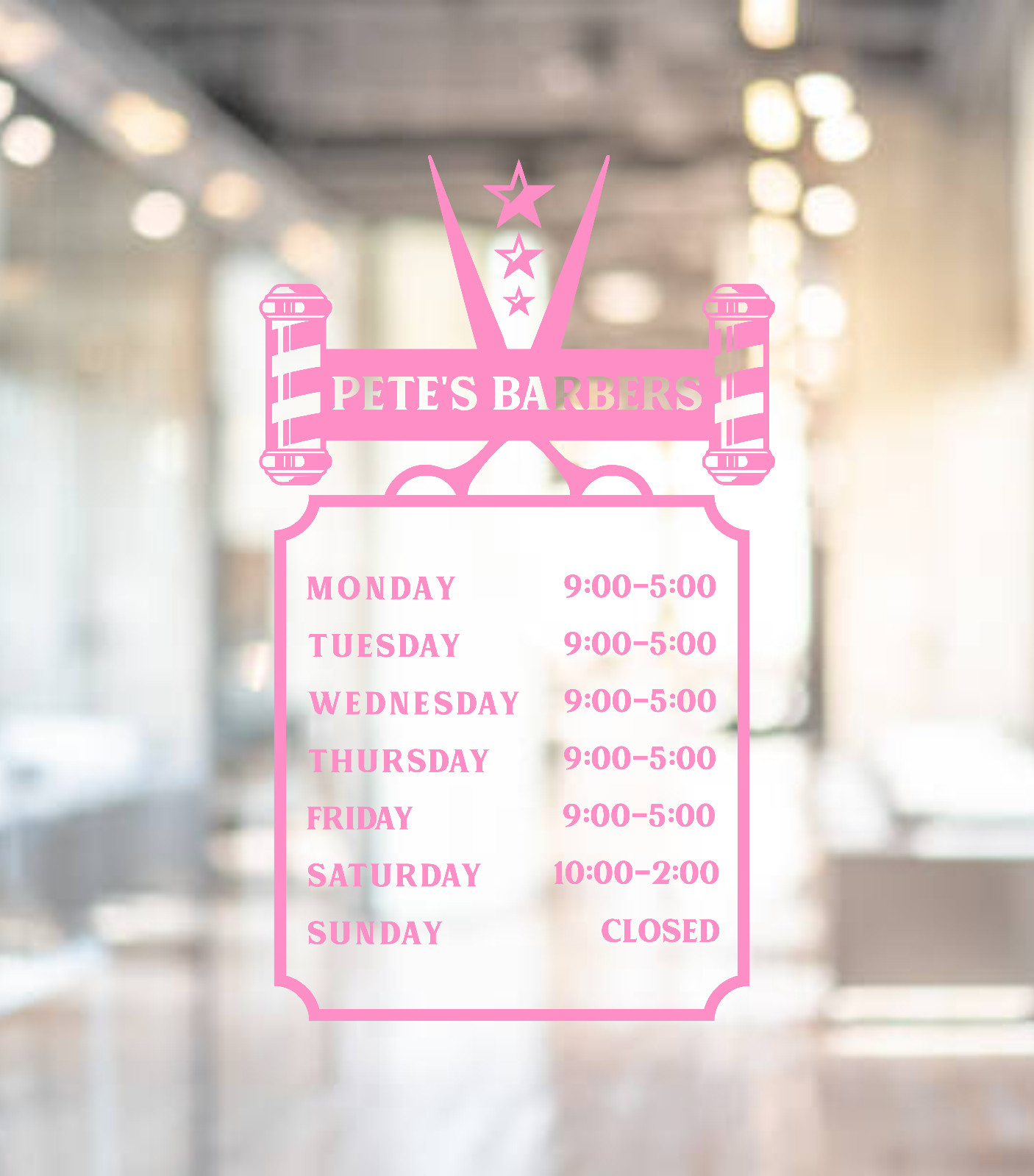 Barber Shop Opening Times Custom Personalised Custom Window Wall Sign Sticker