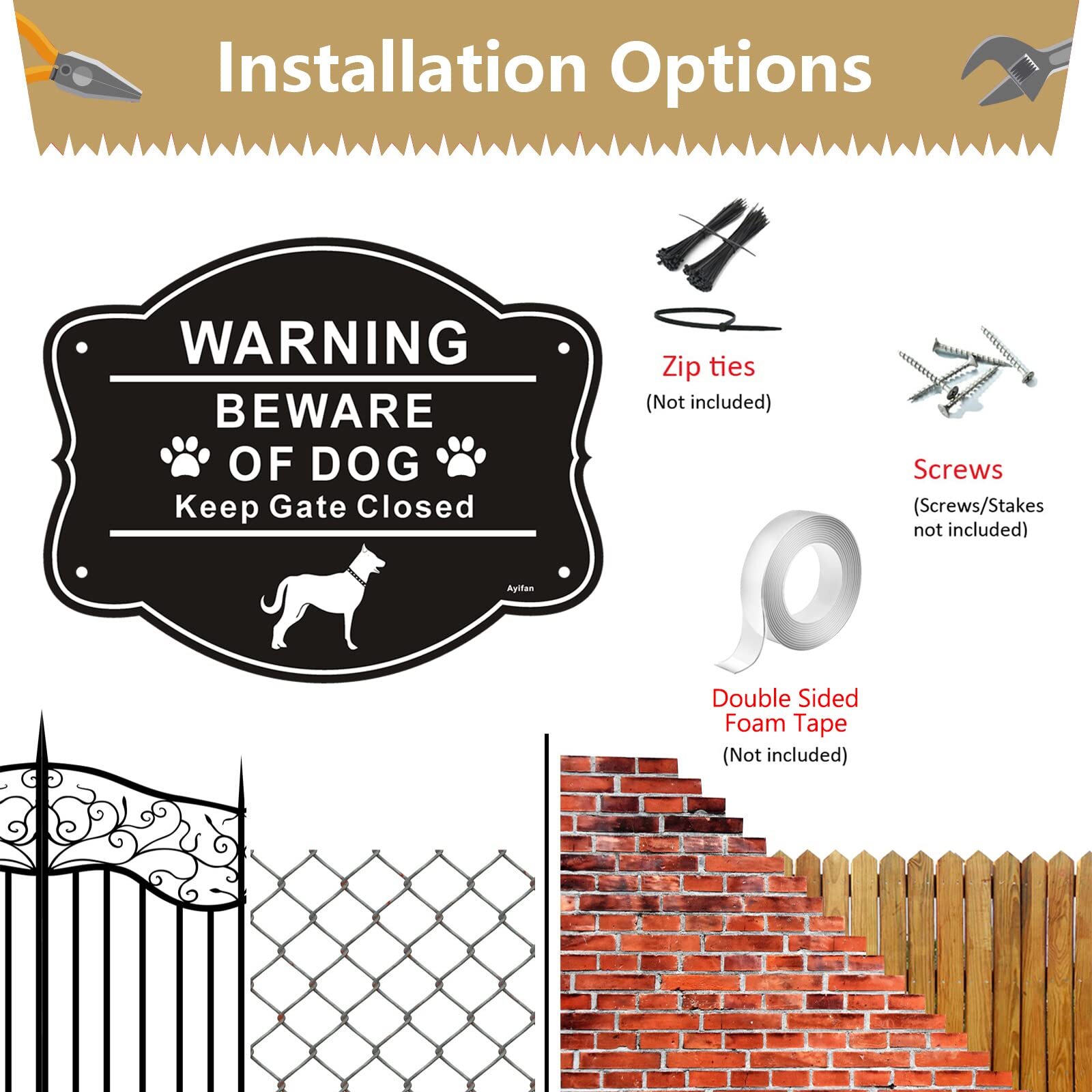 2 Pack Beware of Dog Signs for Fence,10 x 8 Inch Rust Free Aluminum Metal Yard S