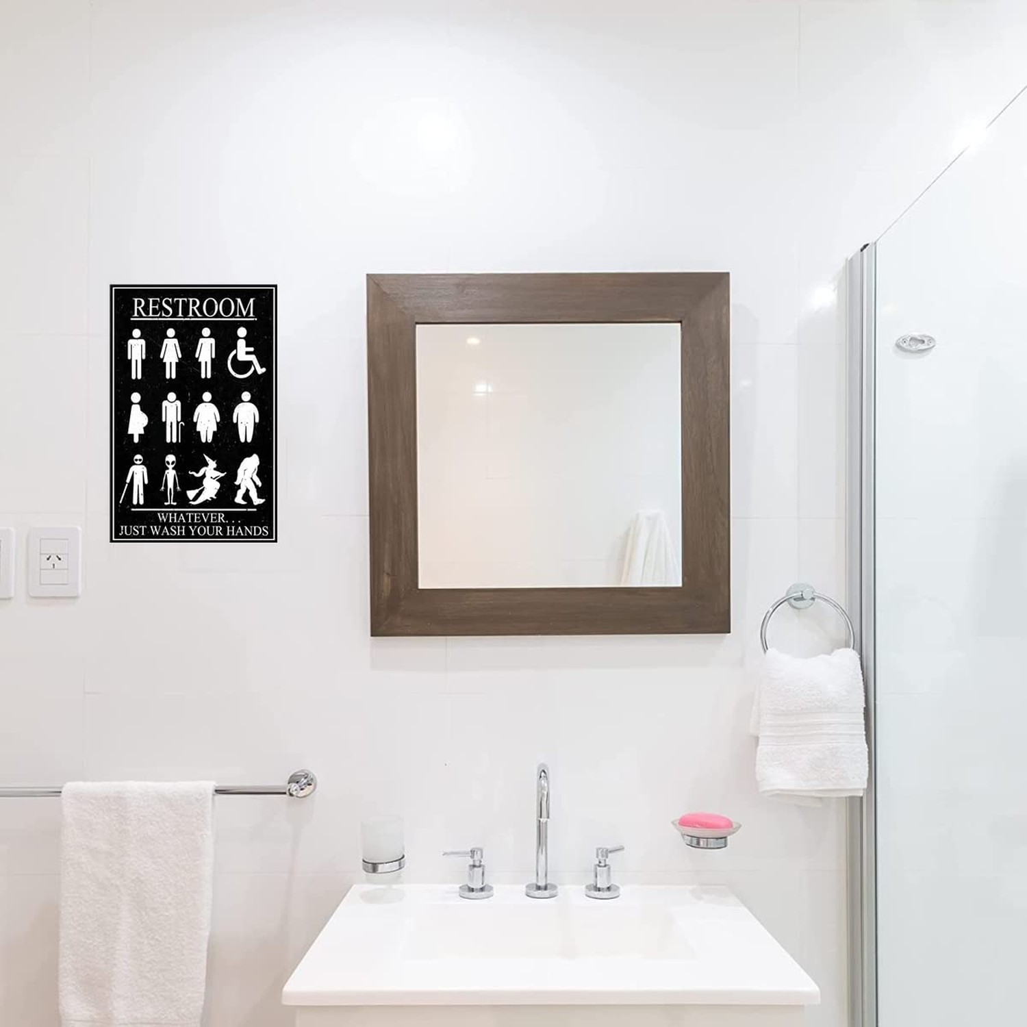 EMOHAT Funny Restroom Sign Whatever Just Wash Your Hands Style Funny Metal Do…