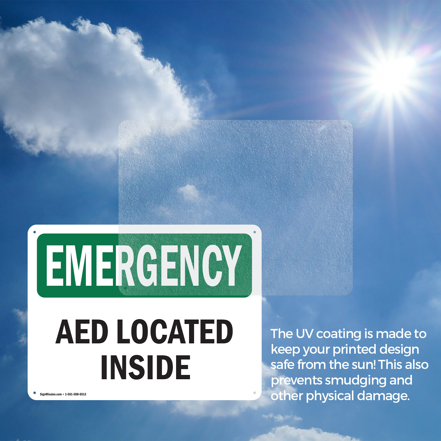 (2 Pack) AED Located Inside OSHA Emergency Sign Decal Metal Plastic