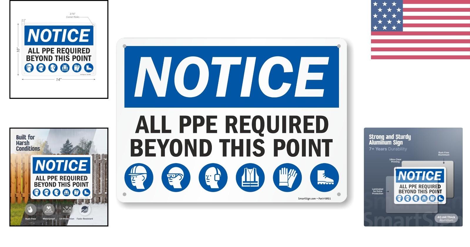 10×14 Inch PPE Required Sign – Heavy-Duty Aluminum for Safety Compliance