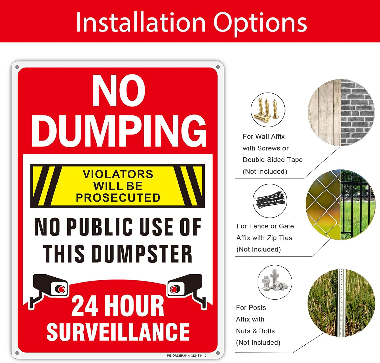 No Dumping Signs-2 Pack, 14X10Inch Aluminum No Public Use of Dumpster Sign, No I