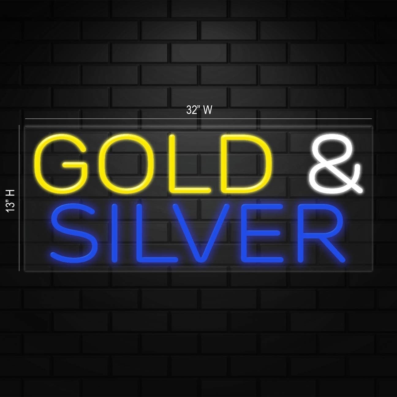 Gold & Silver Sign for Business Displays | LED Flex Neon | 32&Prime;W x 13&Prime;H x 1&Prime;D