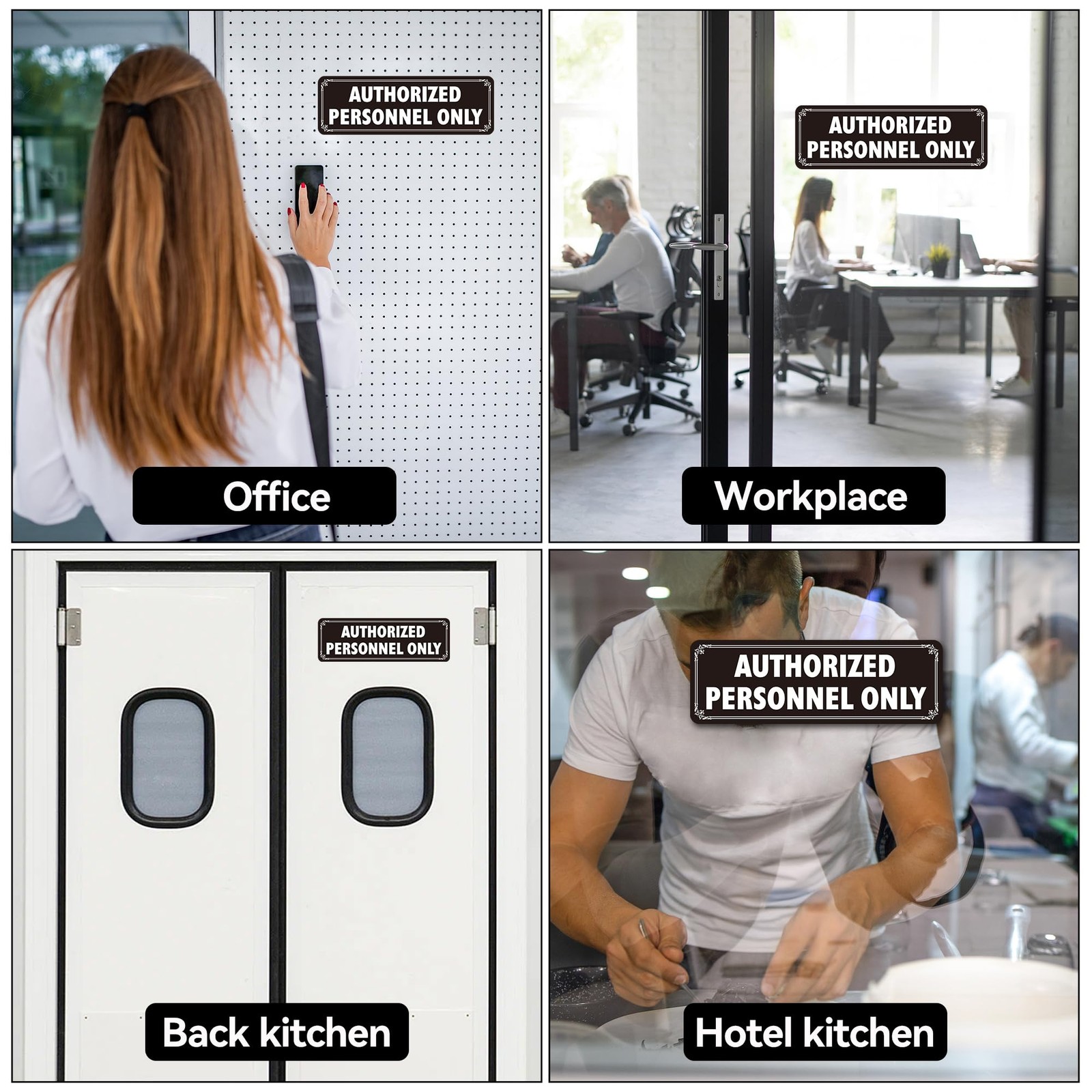 4 PCS Authorized Personnel Only Sign Heavy Duty Aluminum 9×3 Inch Black Plaque