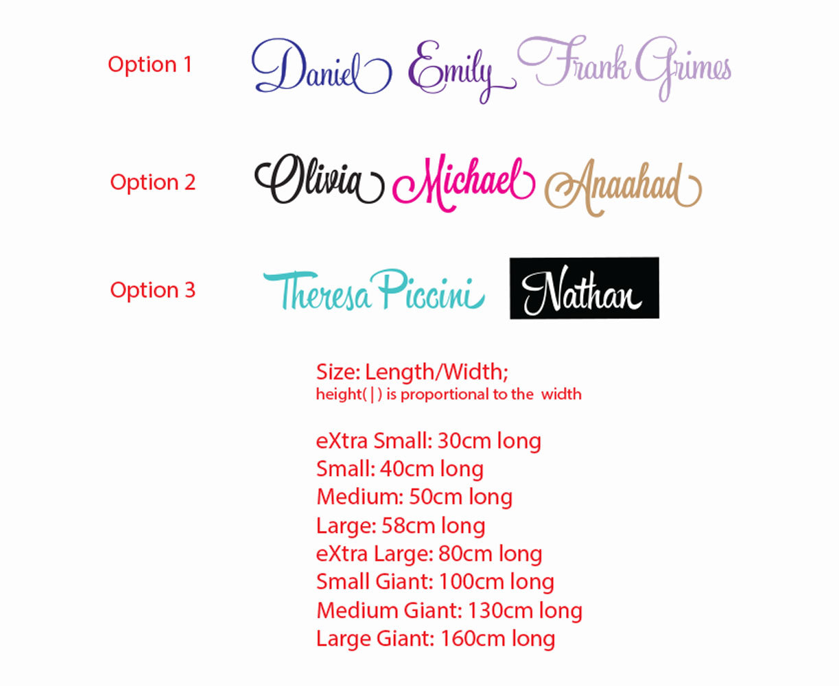 Custom Fancy Swash Cursive Your Words Name Wall Door Sticker Nursery Decal