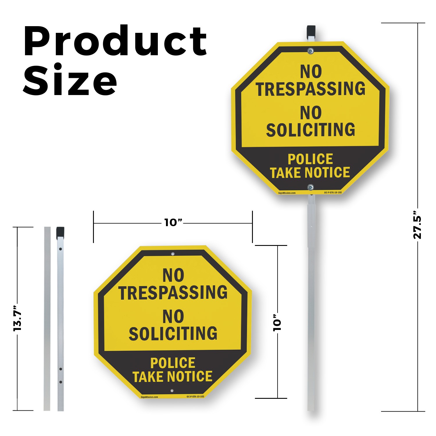 No Trespassing No Soliciting Poli Octagon Sign With Stake Weather Resistant