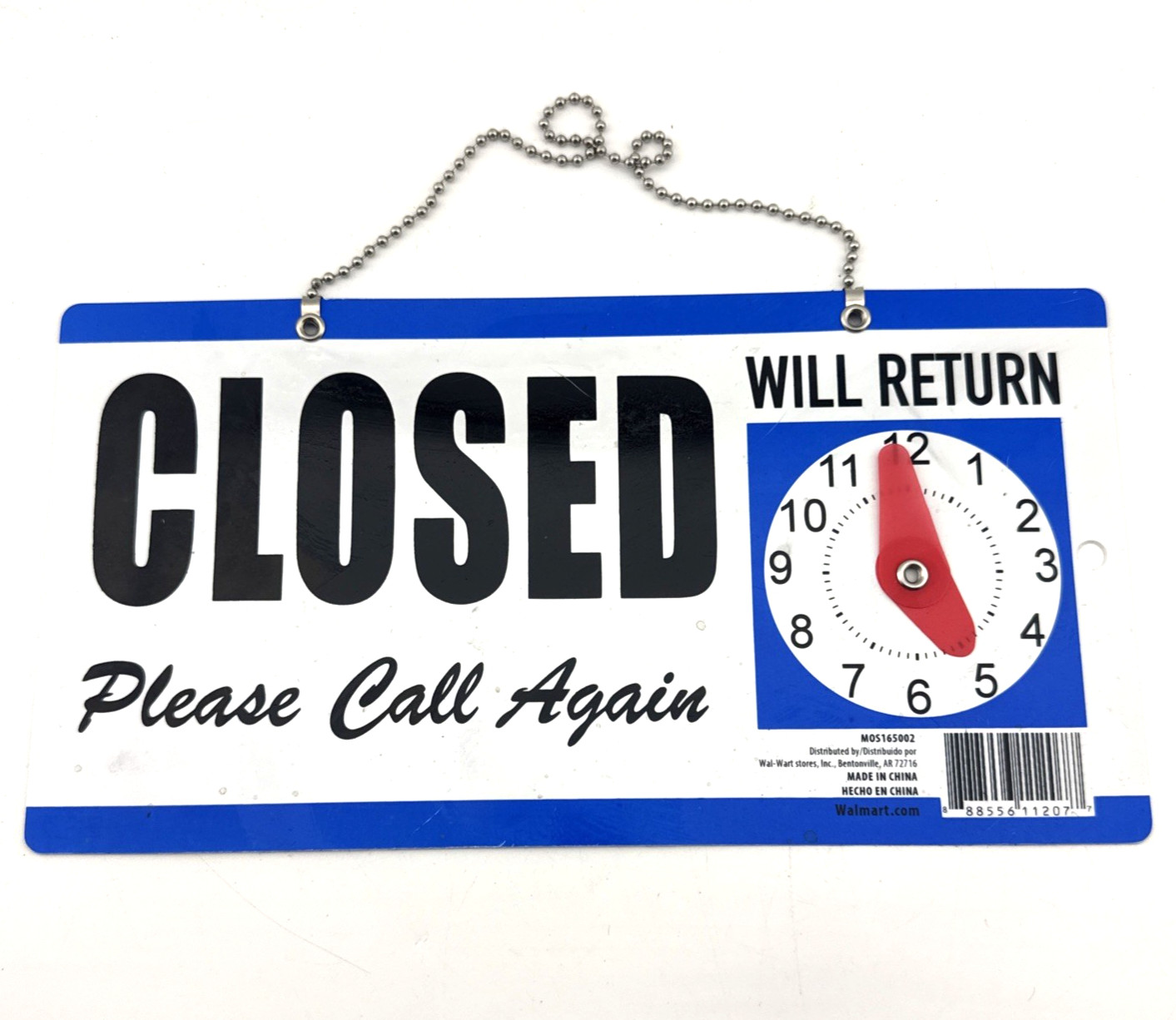 Cosco Open Closed Will Return Sign 11.5 x 6 Hanging Chain