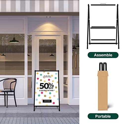 Heavy Duty Double-Sided A-Frame Sidewalk Sign 24×36 Inch Metal Frame, Black
