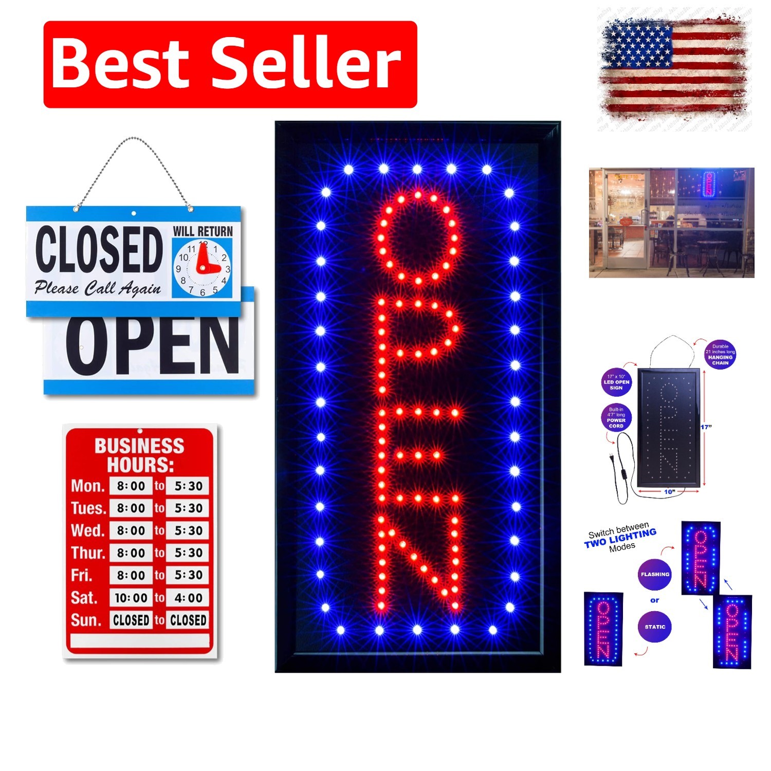 Neon Open Sign for Business: Vertical LED Sign with Flashing Mode for Stores …