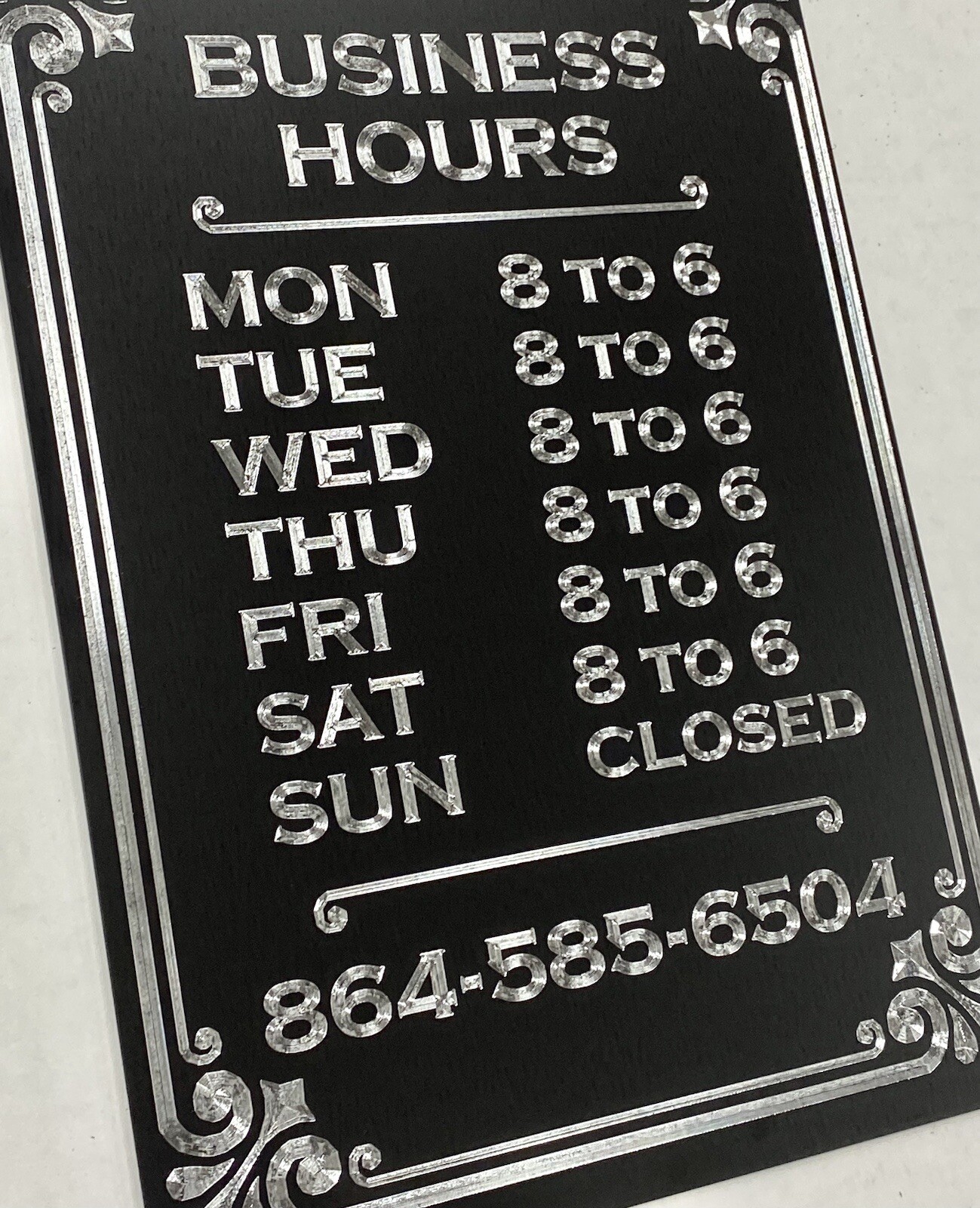 Diamond Etched Custom Business Store Hours 10×7 Aluminum Weatherproof Sign