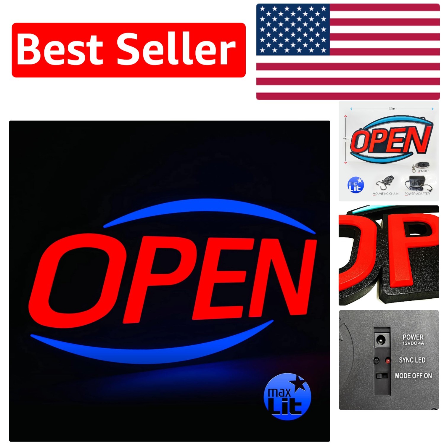 Energy-Saving 32 » x 17 » LED Open Sign – Remote Control and Long-Lasting Design