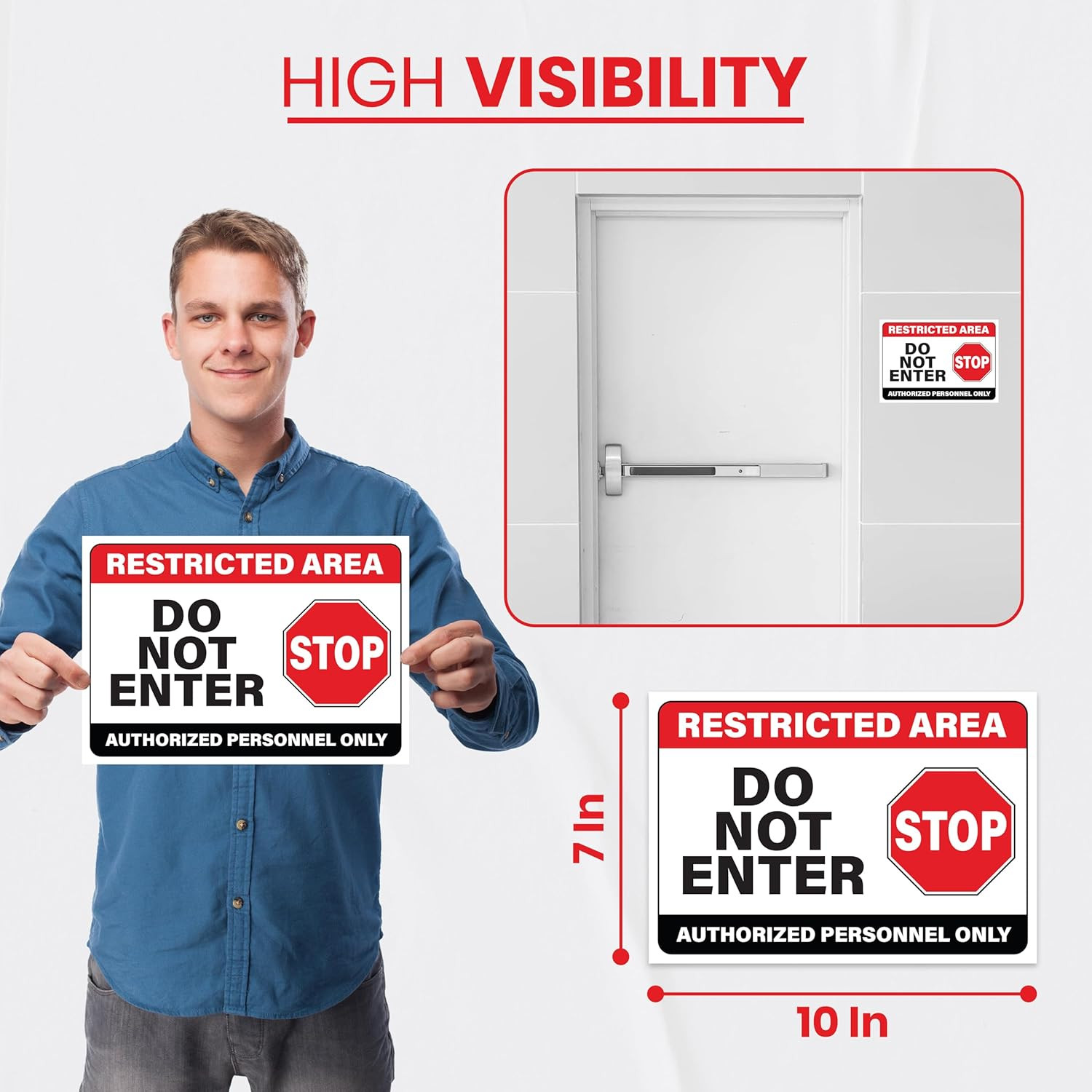 Employees Only Restricted Area Signs 10×7 Inch Waterproof Vinyl Stickers 5 Pack