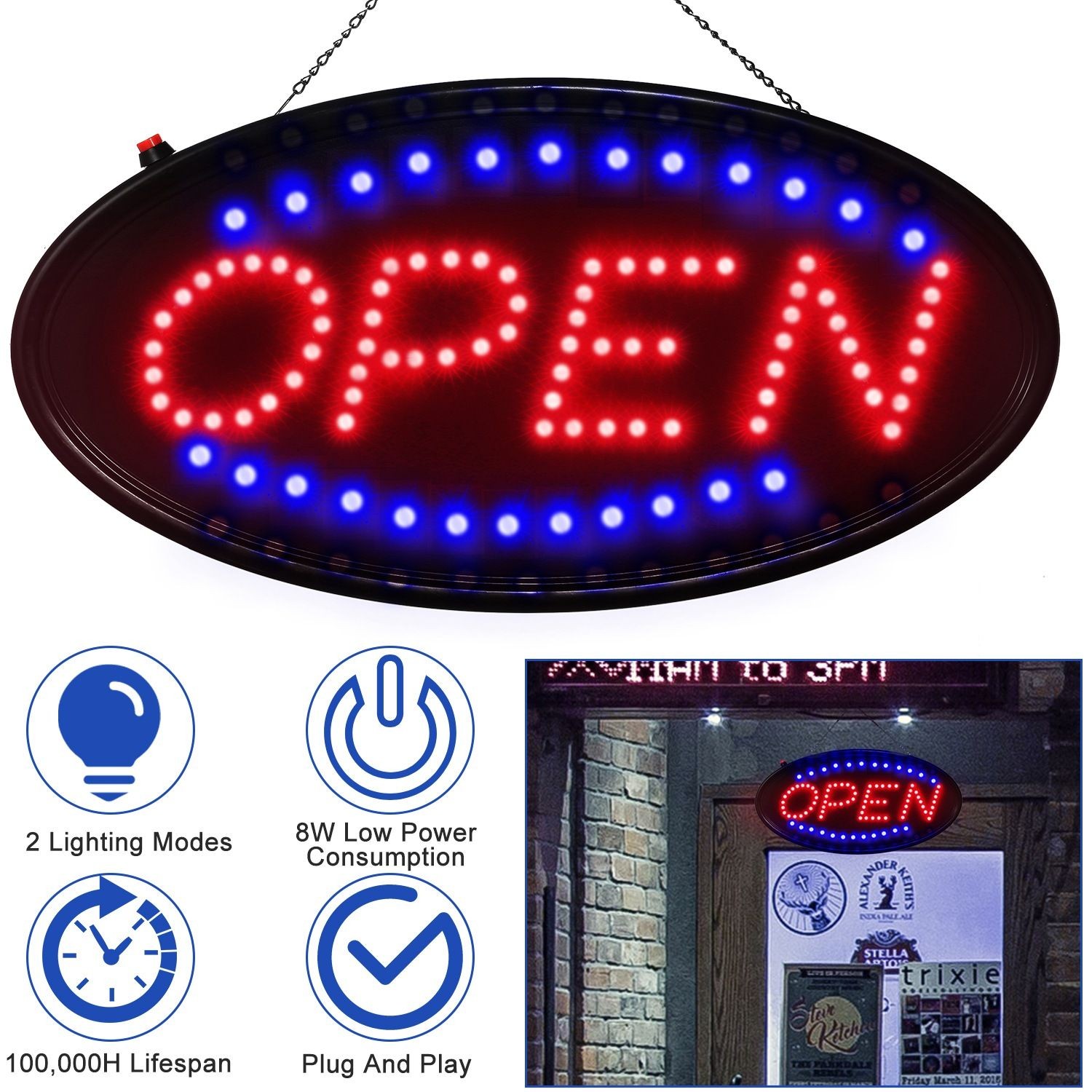 Ultra Bright LED Neon Open Sign, Flash & Animated Modes for Shops