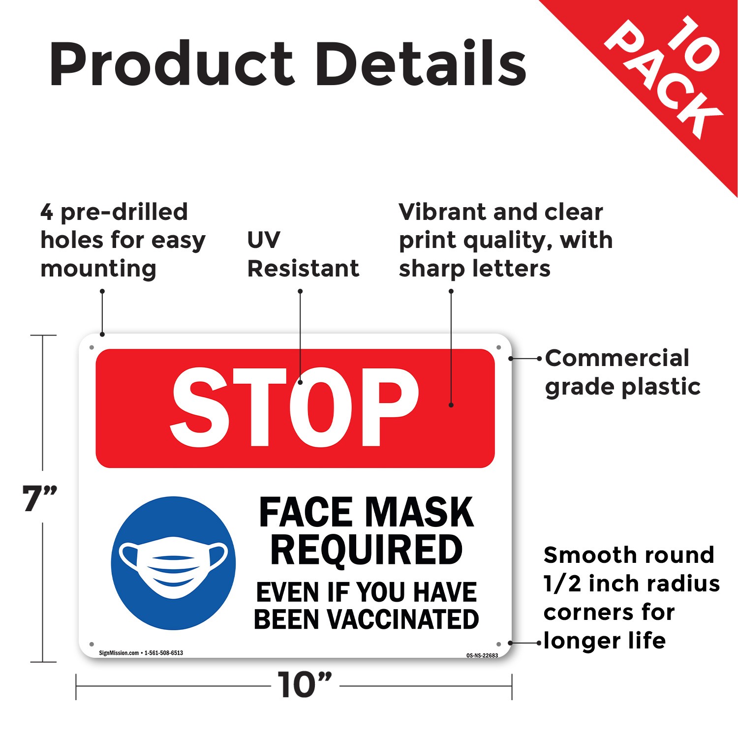 Stop Face Mask Required Even If You Have Been Public Safety Sign 5 or 10 Pack