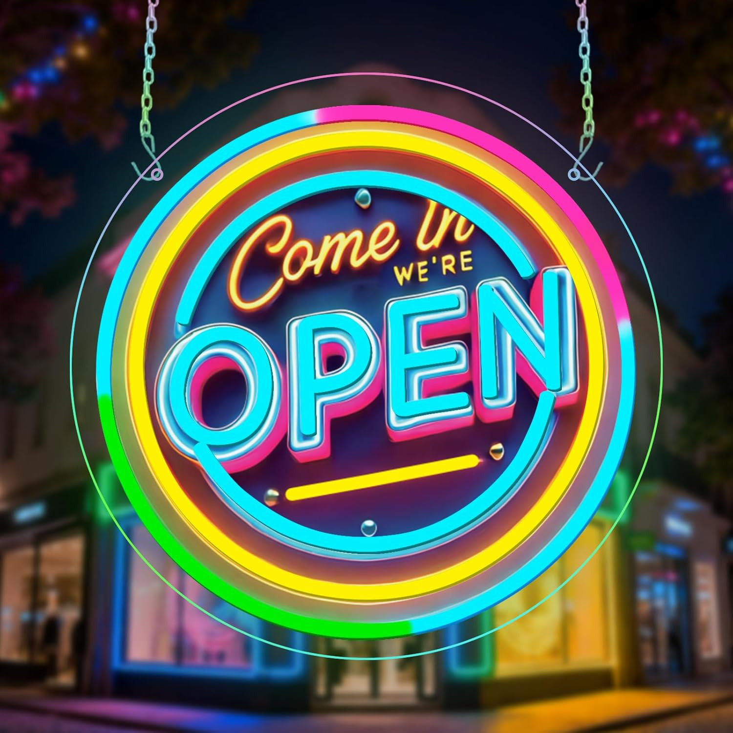 Neon Open Sign for Business, 13 * 13 » Colorful Adjustable Brightness Come in We