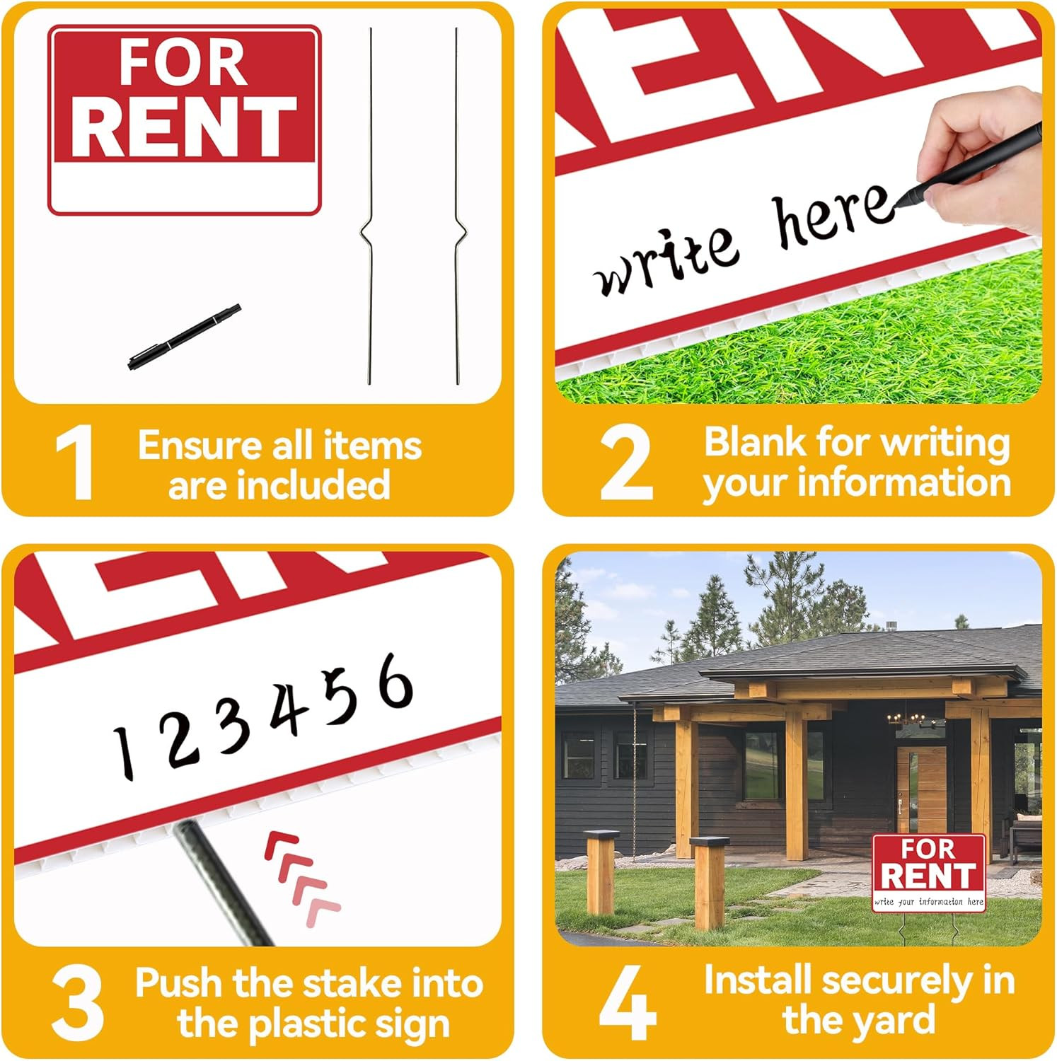 2 Pack for Rent Signs, for Rent Sign with Metal Stake, for Rent Yard Sign – 17 X