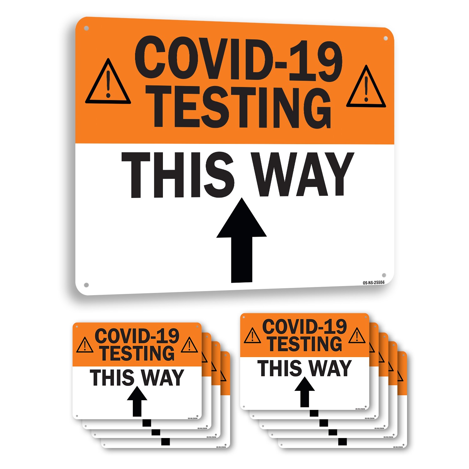COVID-19 Testing This Way Up Arrow Public Safety Sign Or Decal – 5 or 10 Pack