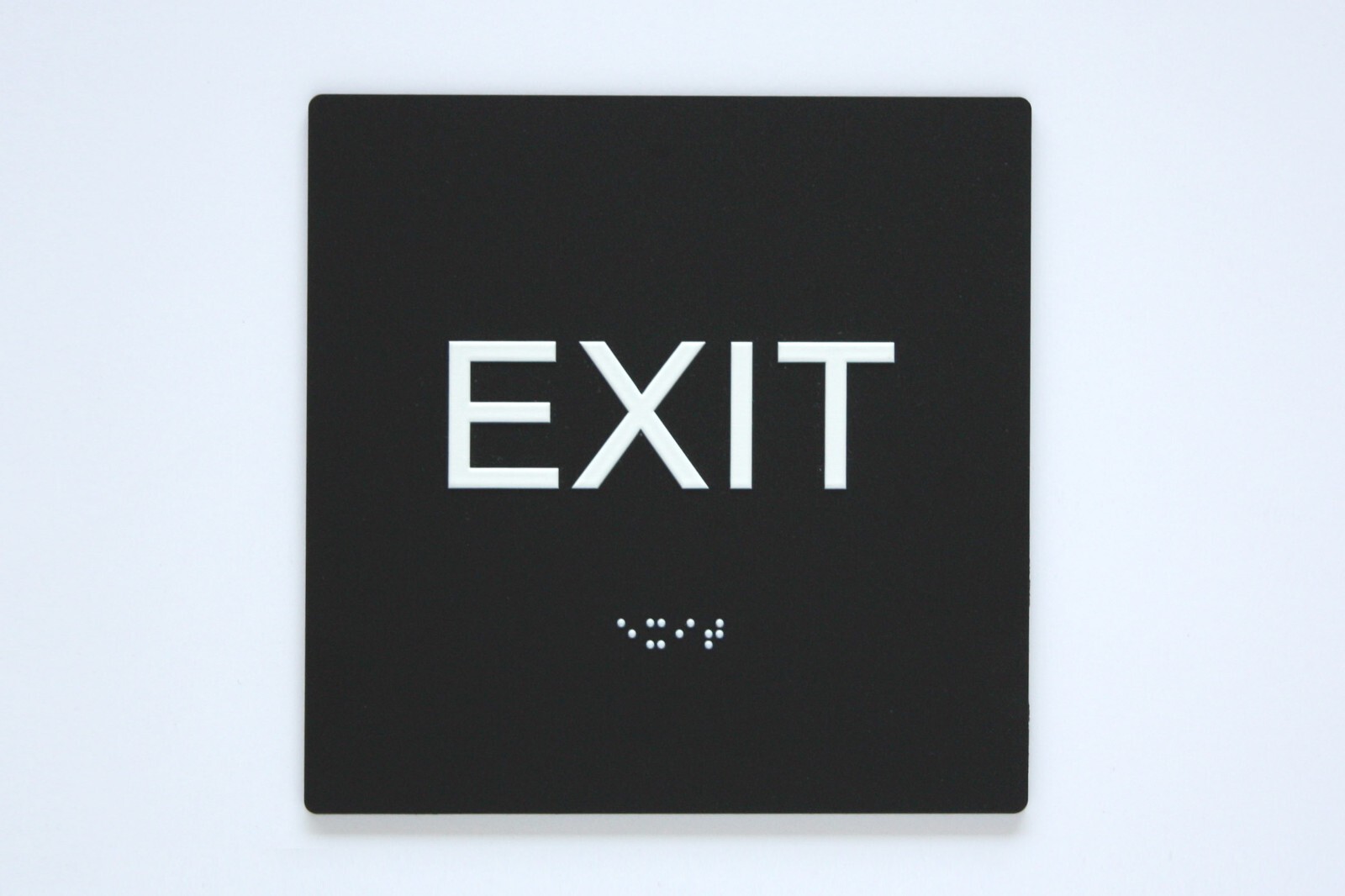 « EXIT » ADA / braille sign 4&Prime; x 4&Prime; matte black acrylic w/white tactile