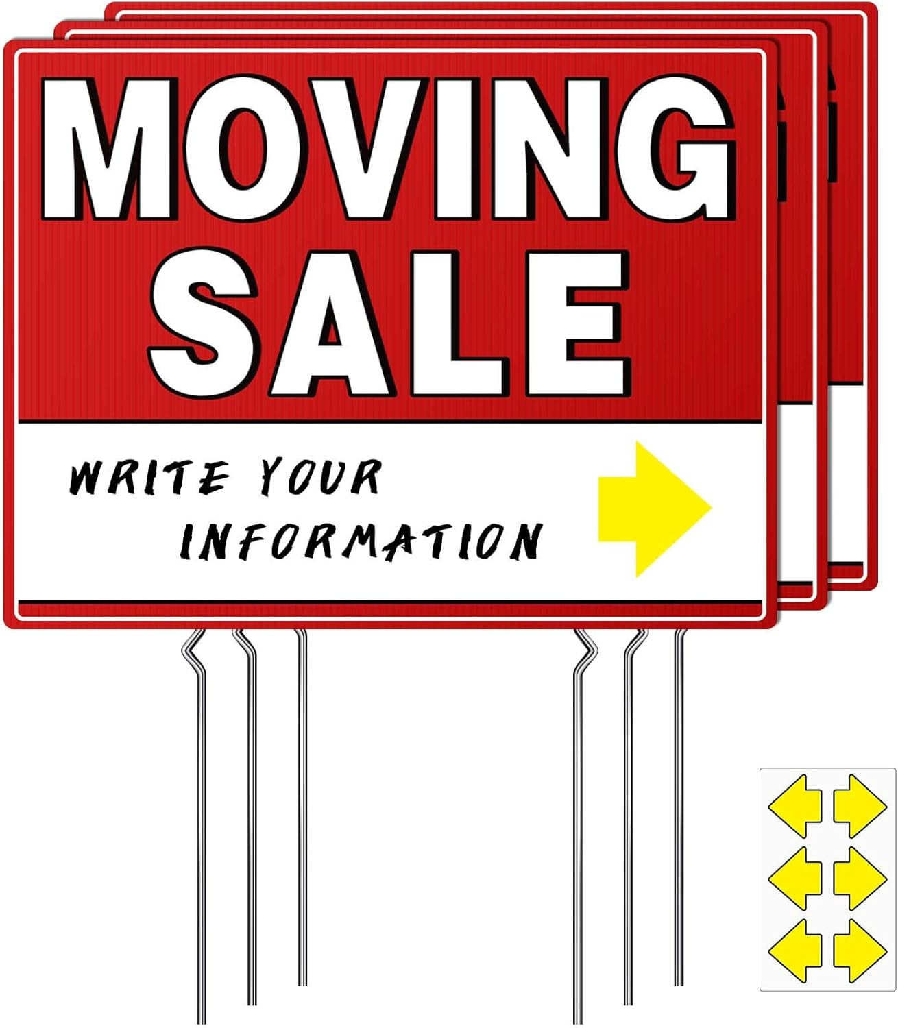 Moving Sale Sign 3 Pack 17&Prime;x13&Prime; Double-Sided Yard Signs with Stakes