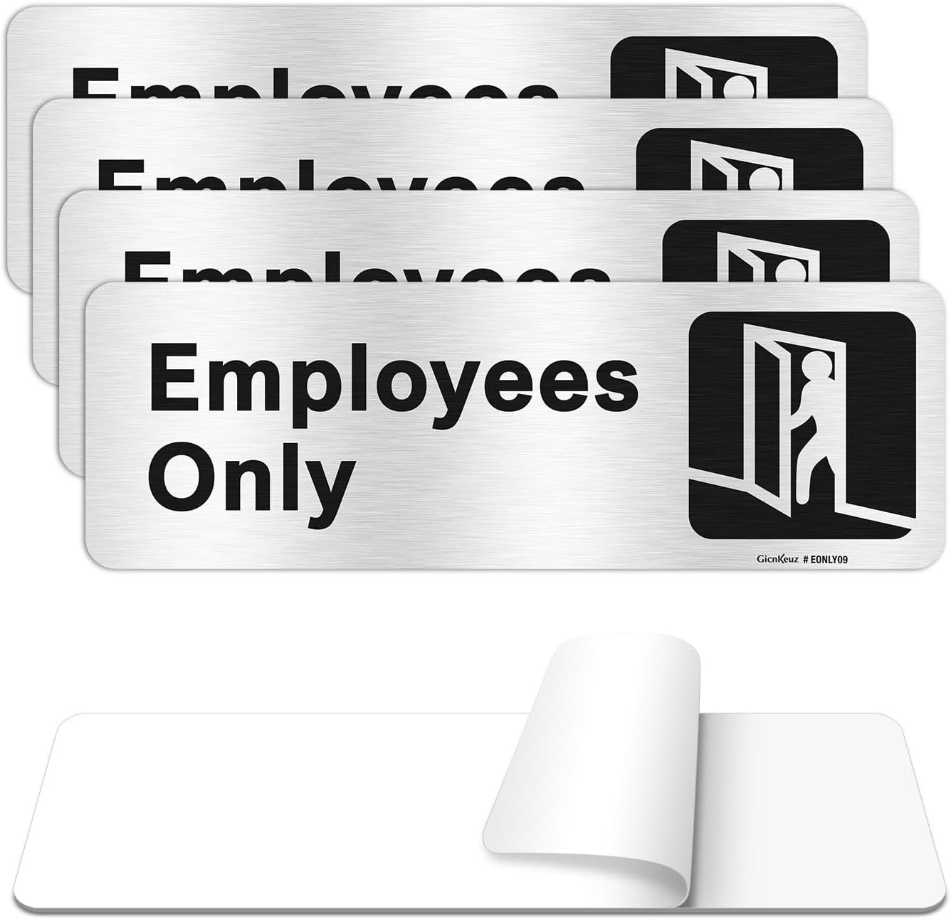 Employees Only Sign,9 X 3 Inches Information Sign with Symbols,Brushed Aluminum