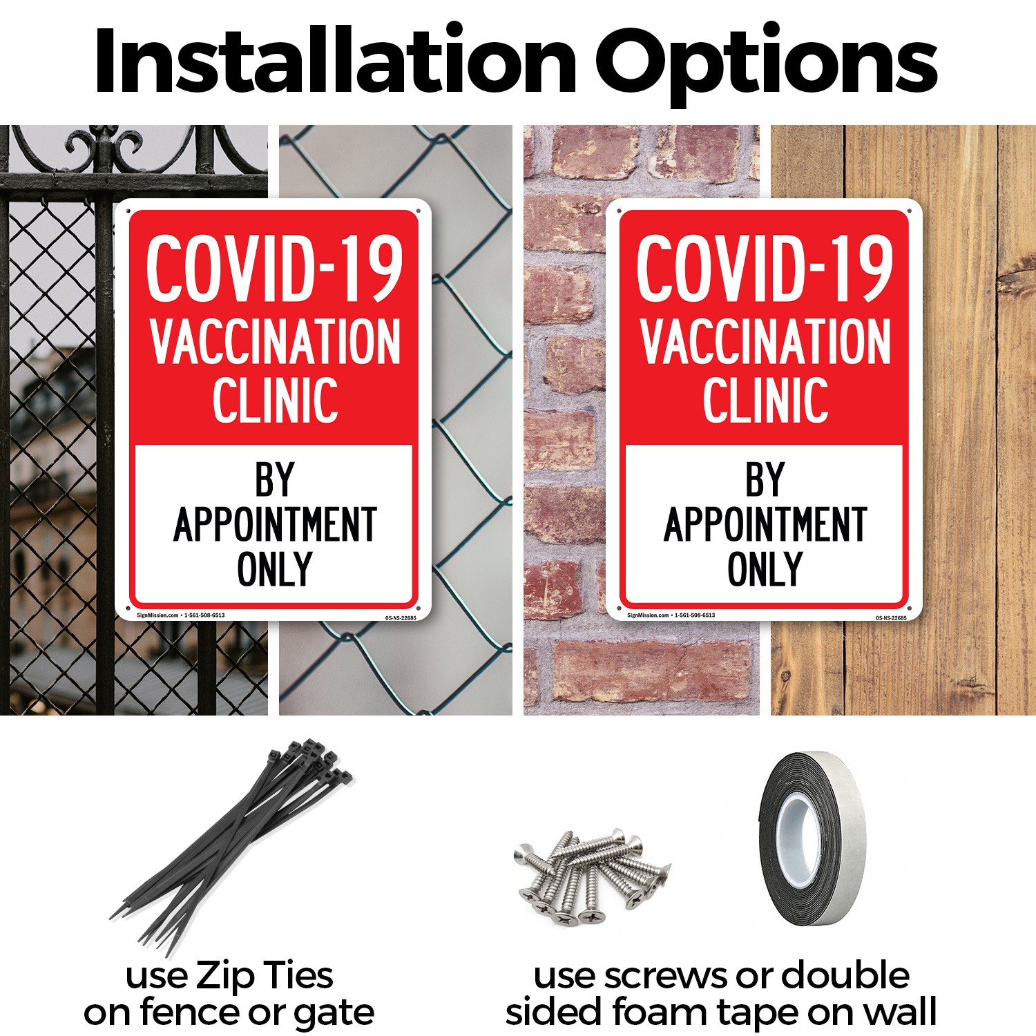 Covid-19 Vaccination Clinic by Appointment Only Public Safety Sign 5/10 Pack