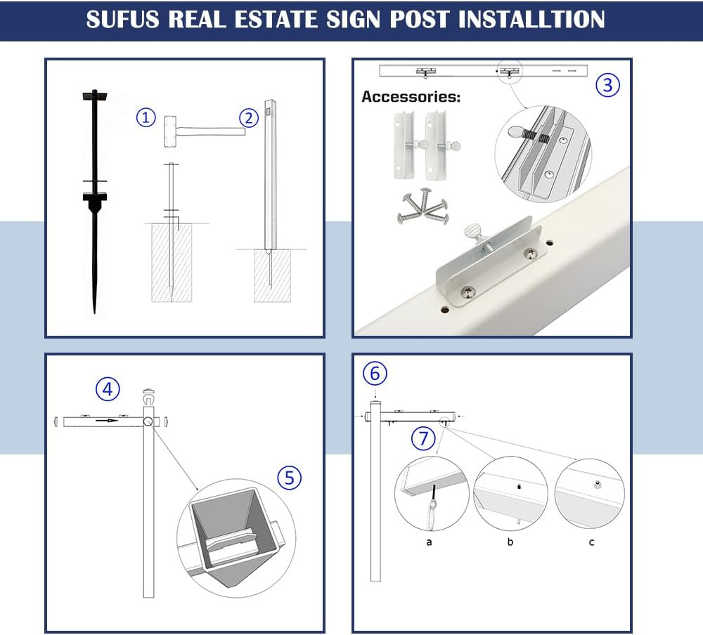 6&prime; Vinyl PVC Realtor Sign Post with Flat Cap for Open House – White