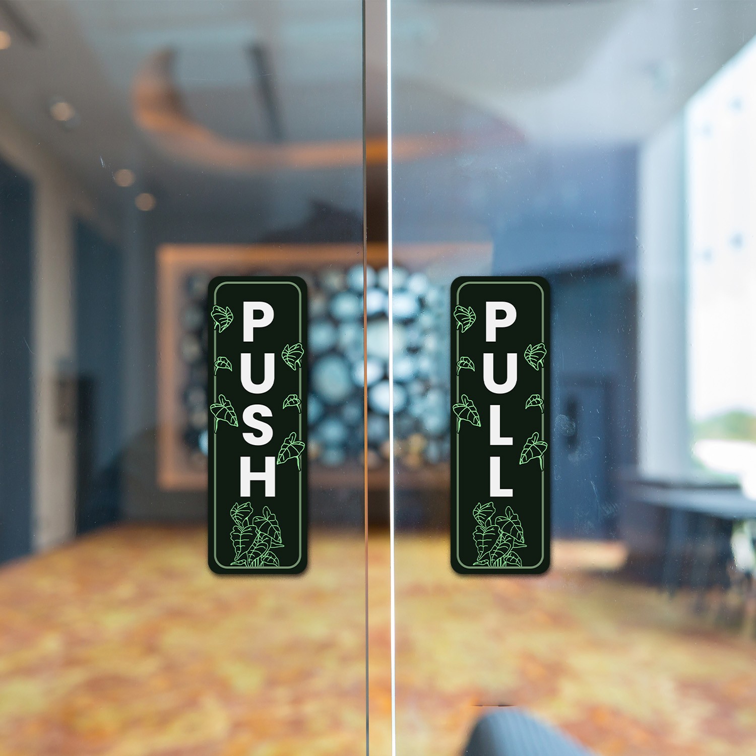 Signs ByLITA Vertical Push and Pull Door Signs (Green Foliage Plant Design)