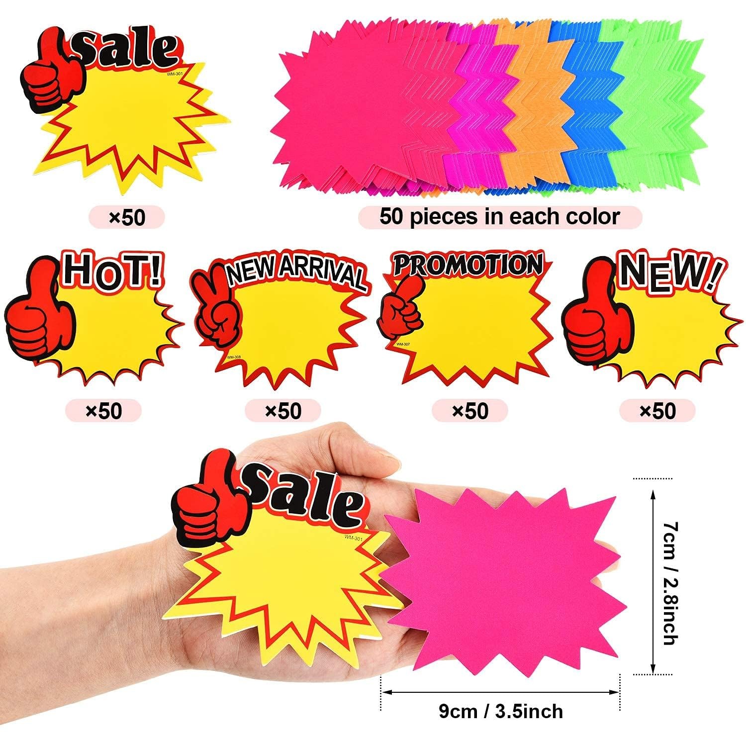 500 Pieces Burst Signs Fluorescent Blank Star Shape Retail Sale Tags Burst Paper