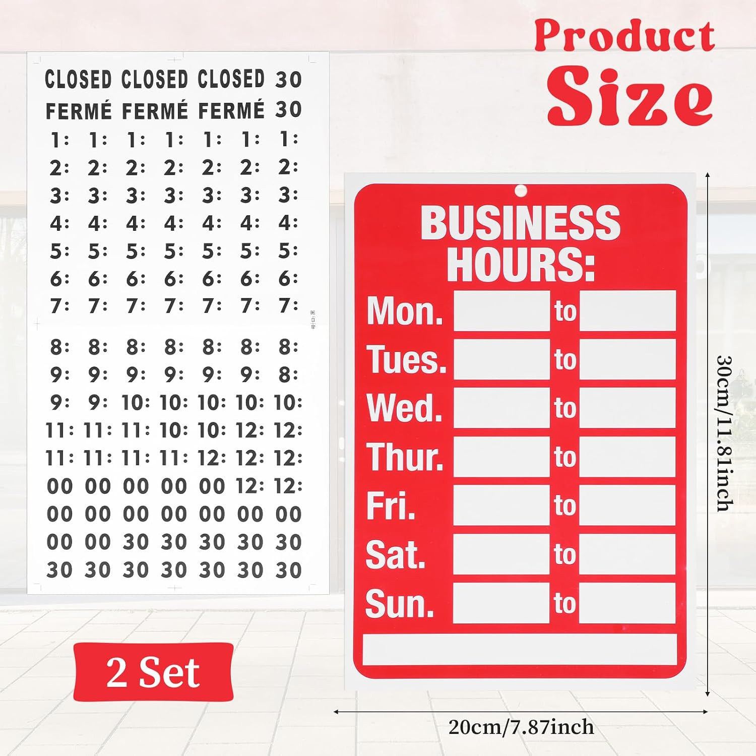 2 Set Business Hours Open Closed Sign Kit for Glass Door or Window, Ideal Hour o