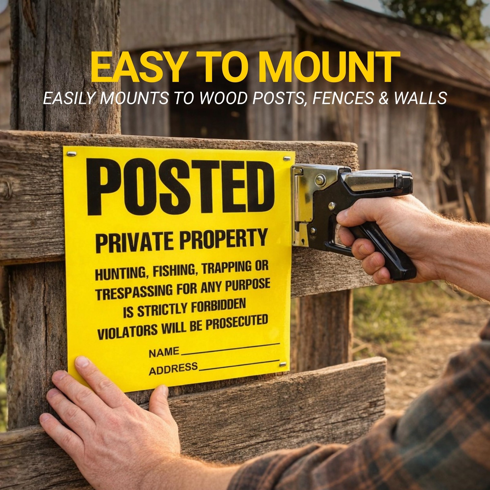 Posted Sign – No Hunting No Trespassing 11 x 11 Inch, Yellow Private Property…