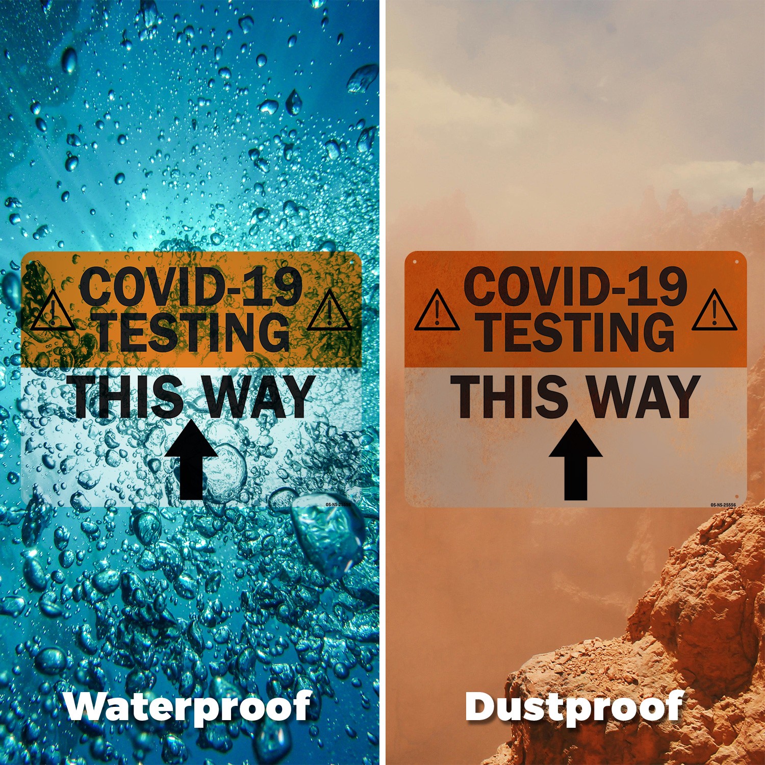COVID-19 Testing This Way Up Arrow Public Safety Sign Or Decal – 5 or 10 Pack