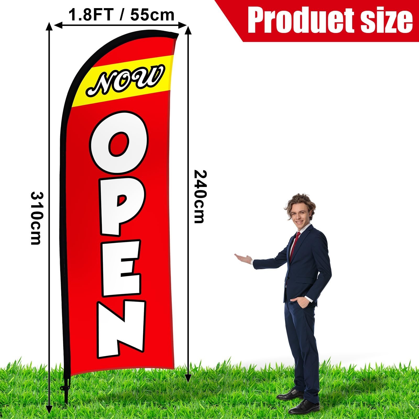 11ft Open Flag Banner for Business Advertising – Feather Flag with Pole & Stake,