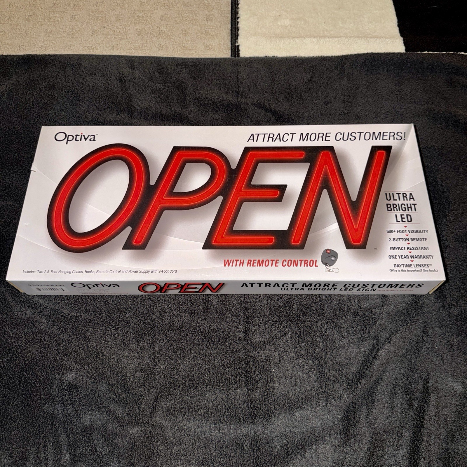 Optiva Ultra Bright LED Open Sign Remote Control Impact Resistant S-SGN-06005-00