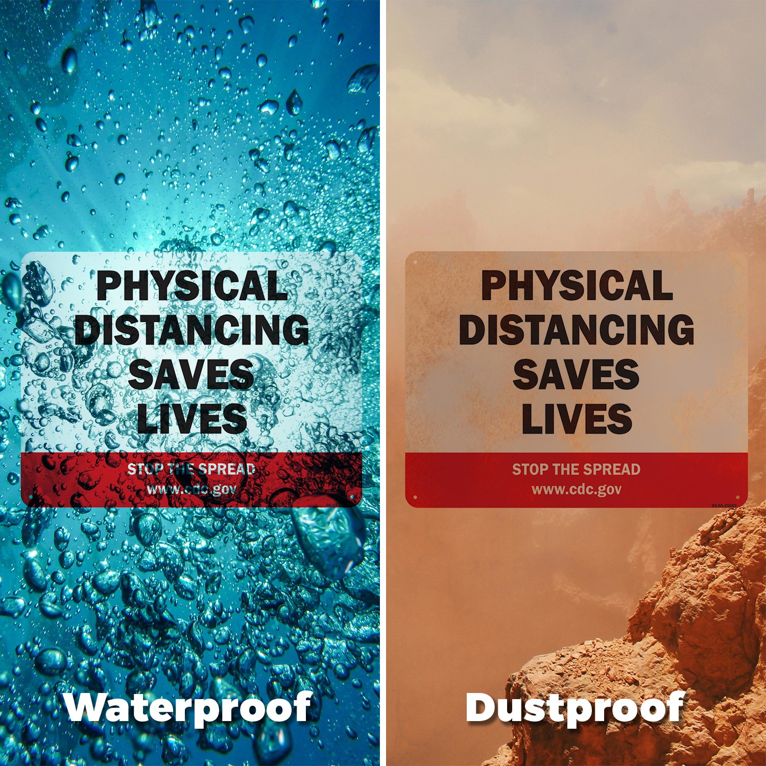Physical Distancing Saves Lives Public Safety Sign Metal, Decal – 5 or 10 Pack