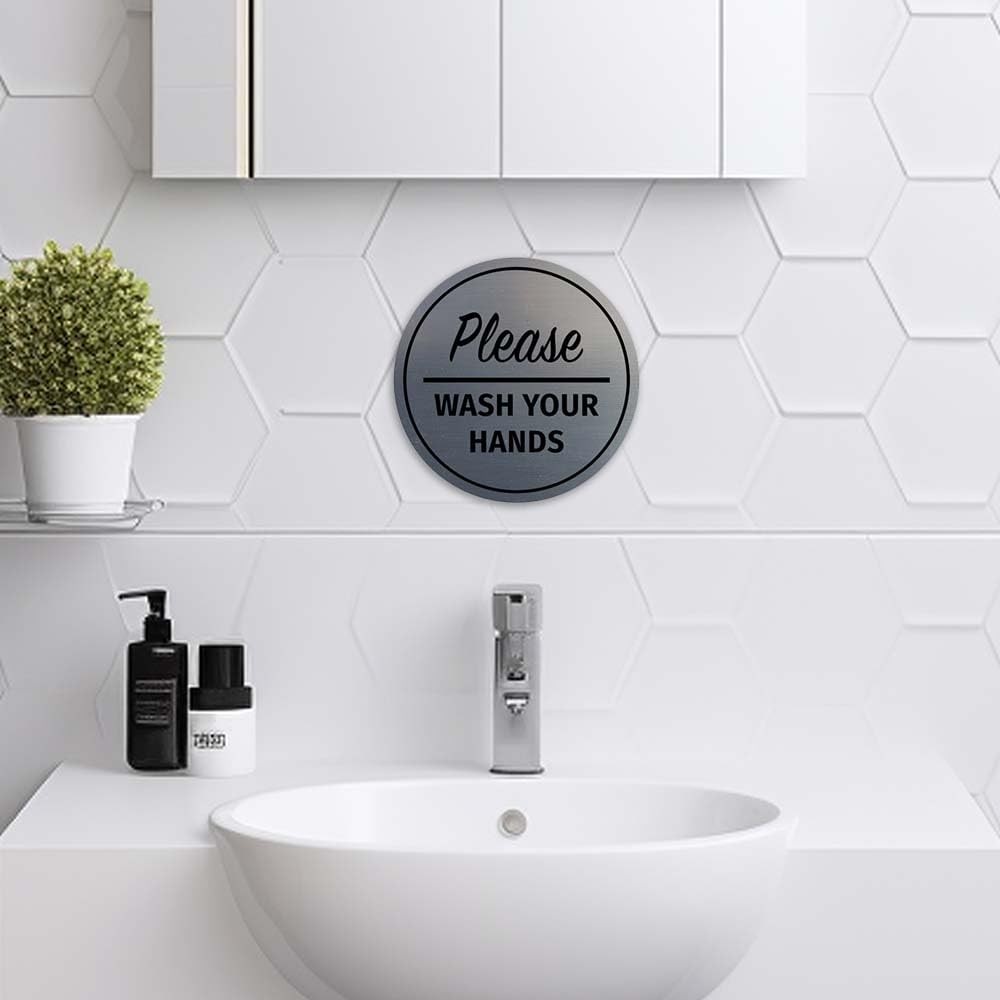 Circle Please Wash Your Hands Sign (Black) – Small 1 Pack