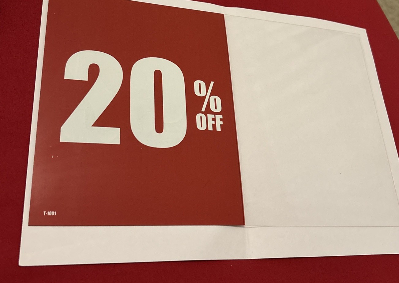 Plastic Store Sale Signs 11×7 In. 20% And 25% Reversible Sign.