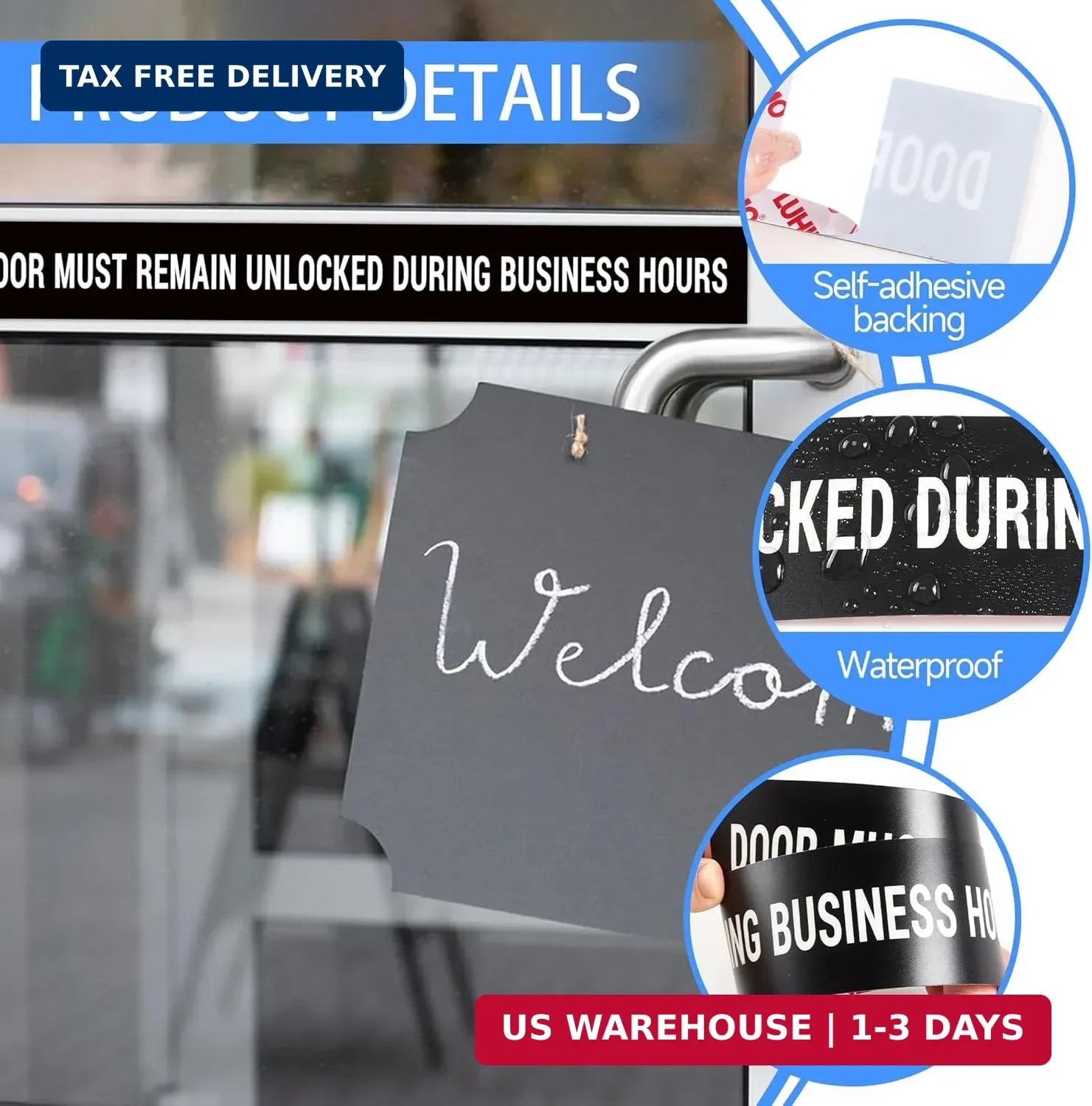 2PCS Door Must Remain Unlocked During Business Hours Sticker Sign，Self-Adhesive