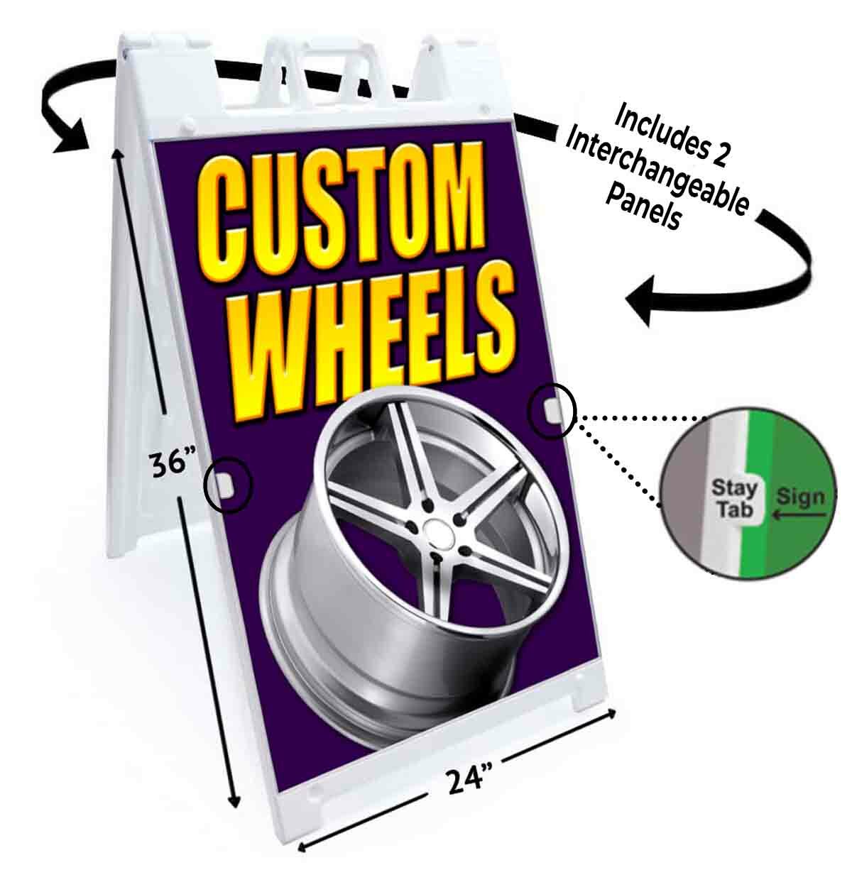 CUSTOM WHEELS Signicade 24×36 Aframe Sidewalk Sign Banner Decal AUTO PARTS