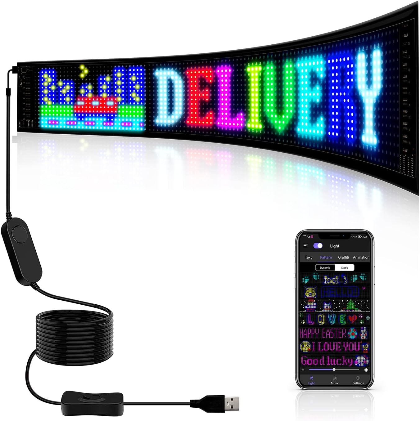 Customizable LED Scrolling Sign – Bright USB Flexible Display for Store & Car