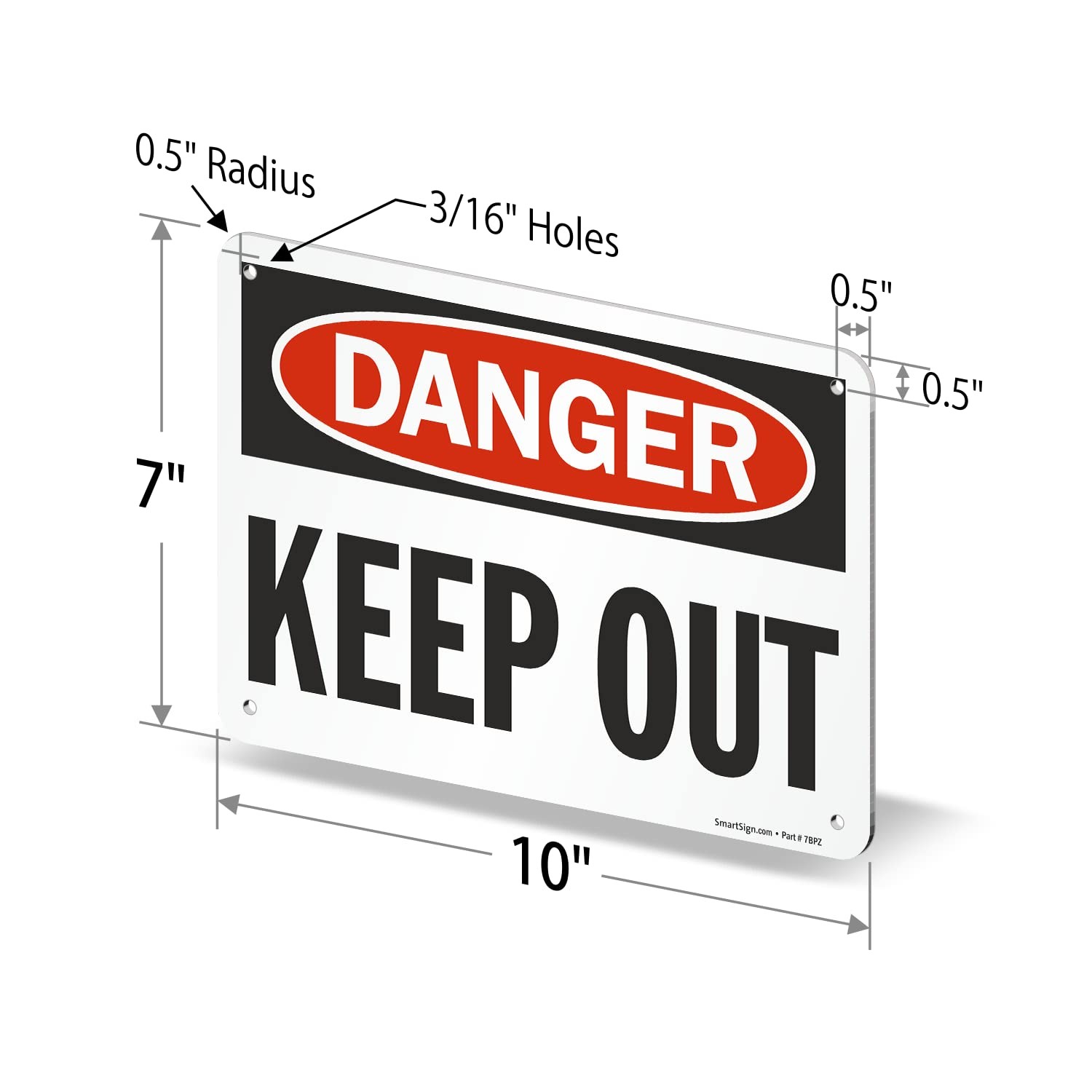 Danger Keep Out Sign, 7 x 10 Inch, Aluminum, Red, Black, White, Safety, Warning