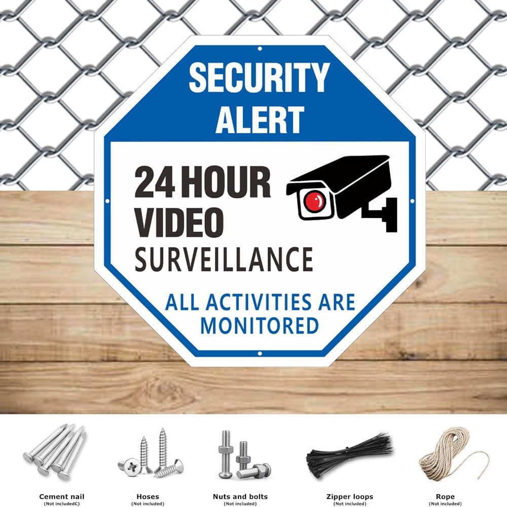 2 Pack 10×10 Inch Security Camera Sign 24HR Video Surveillance Octagon Shape