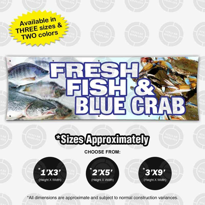 FRESH FISH BLUE Crab Banner Food Market Restaurant Open Sign Shop Display Vinyl