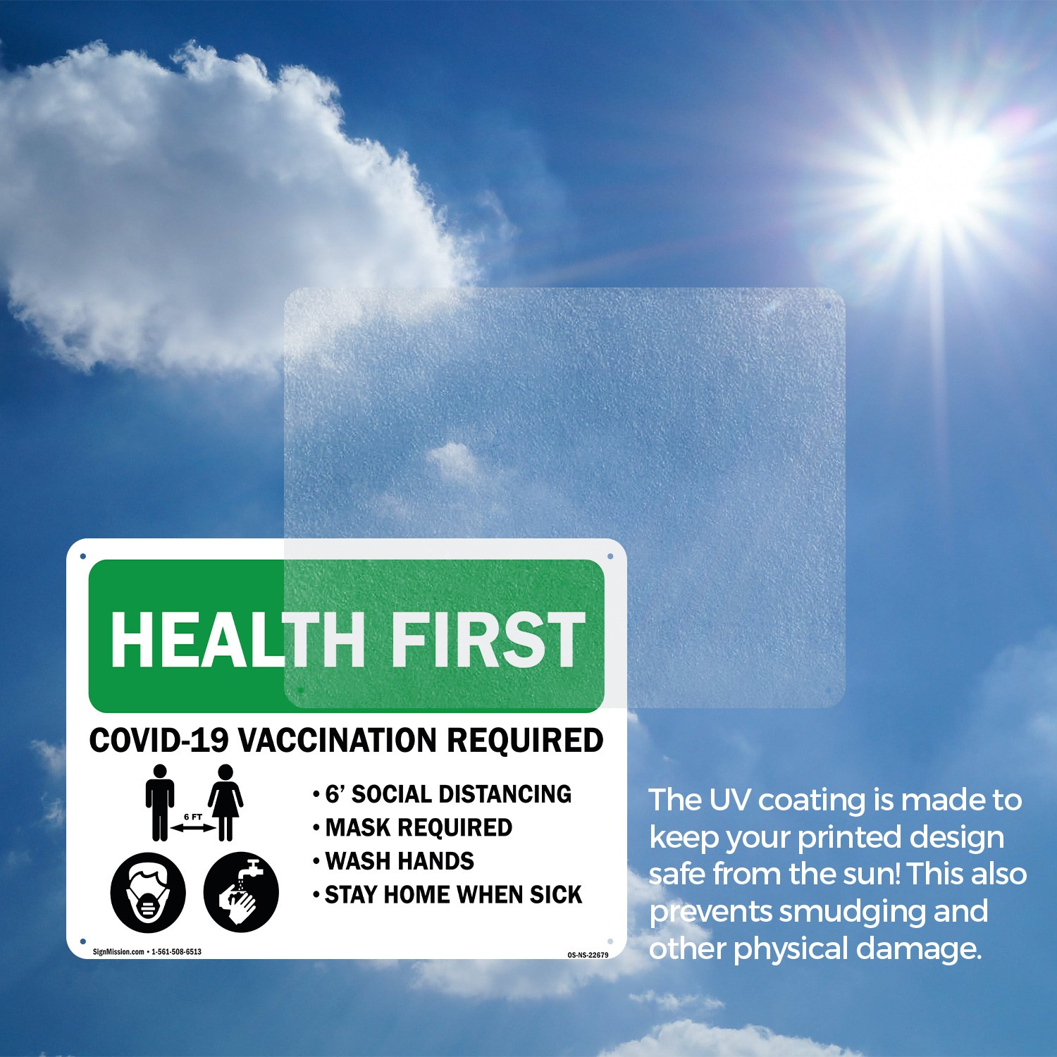 Health First – Covid Vaccination Required Public Safety Sign, Decal 5 or 10 Pack