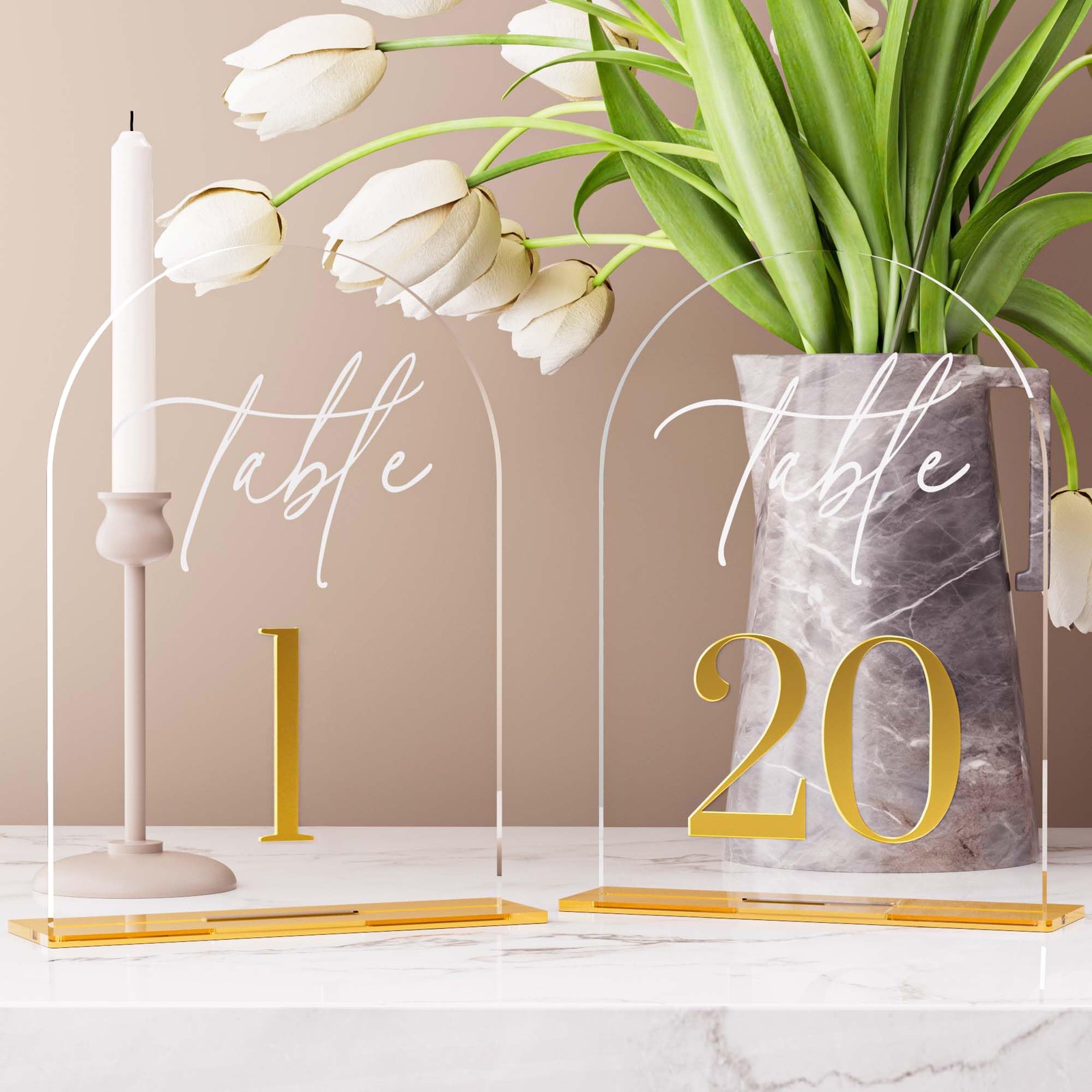 Arch Wedding Table Numbers 1-20 w/Stand, Gold 3D Table Numbers for Reception …