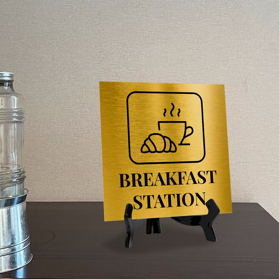 Breakfast Station 5&Prime;x 5&Prime; Square Table Sign With Acrylic Easel