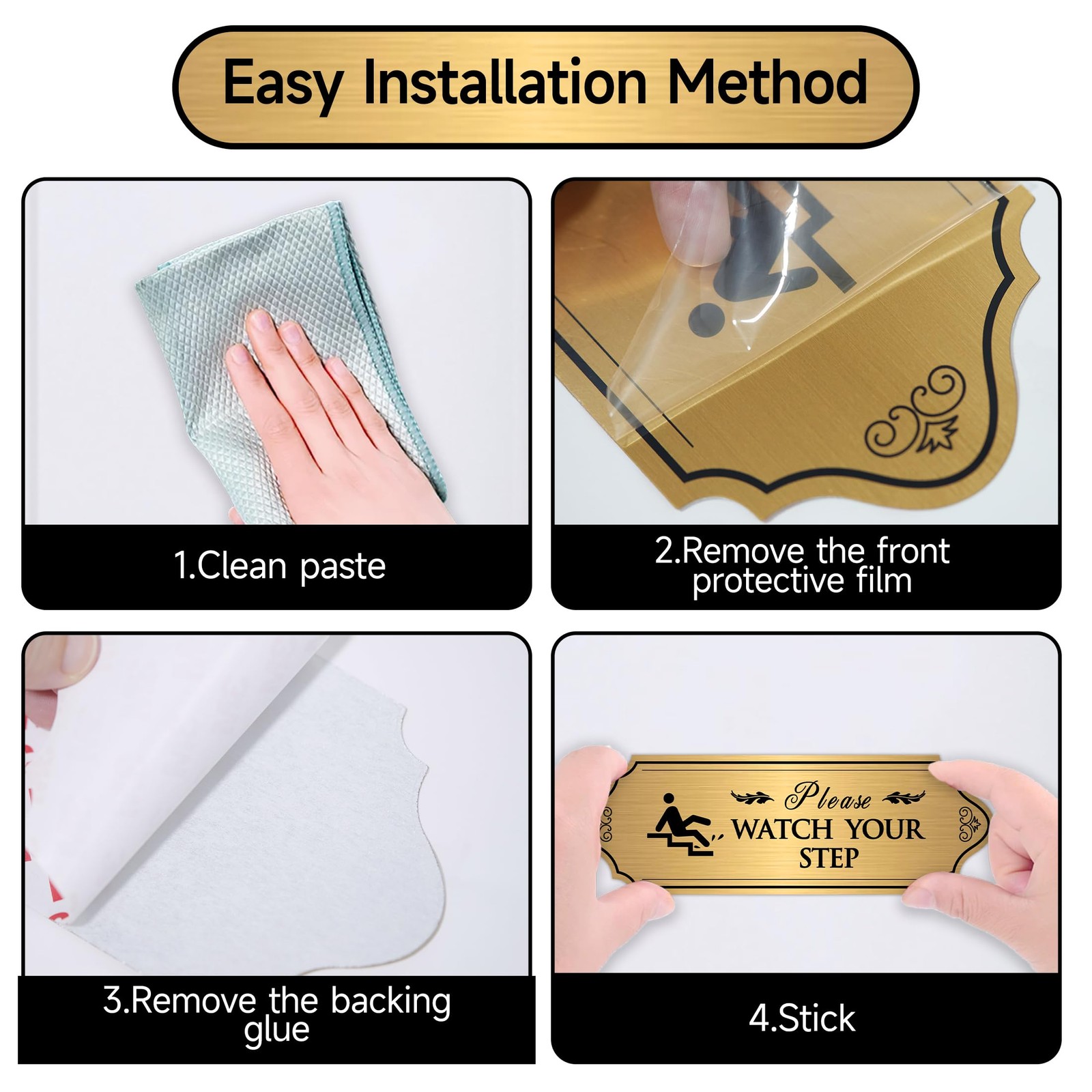 Self-Adhesive Waterproof « Watch Your Step » Sign for Indoor/Outdoor Use
