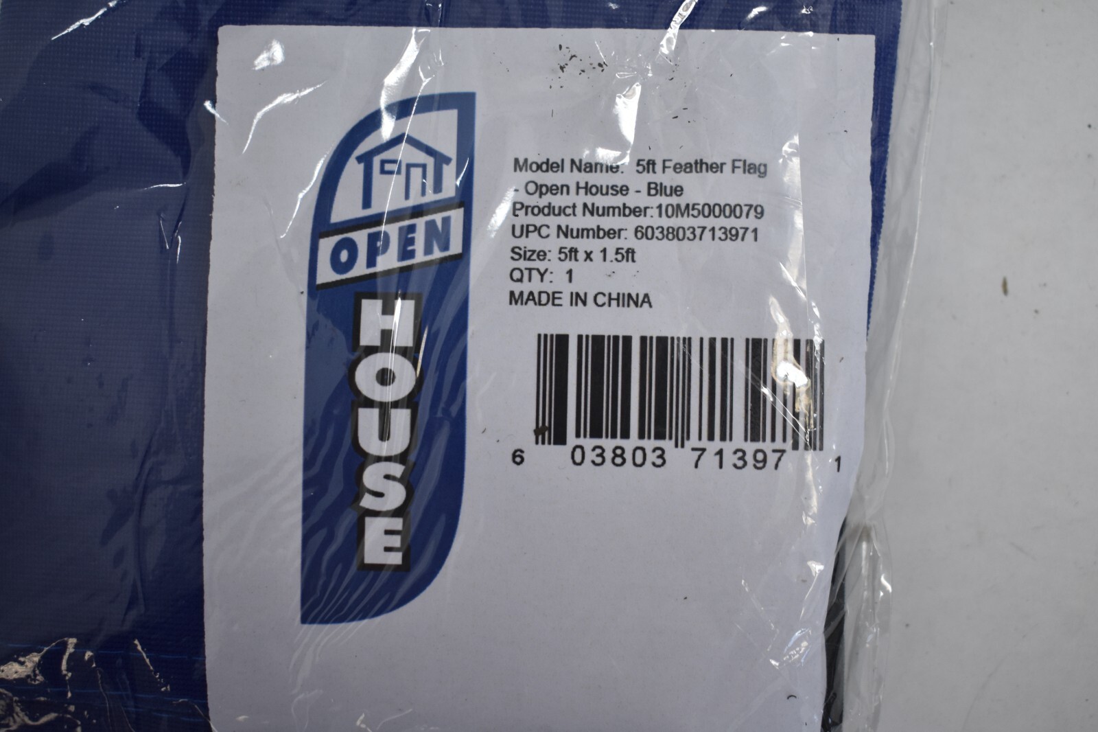 Look Our Way Open House 5&prime; Feather Flag Blue 5&prime; x1.5&prime; Outdoor Decorative