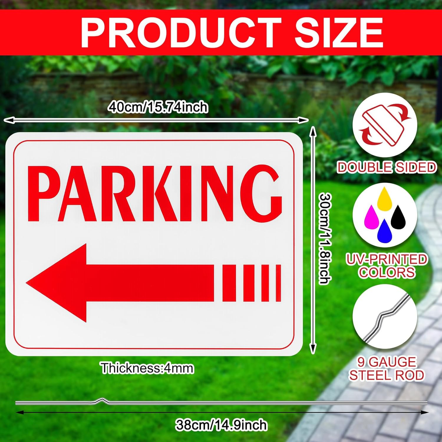 4 Pcs Event Parking Sign with Stake, with Directional Arrows 12 X 16 Inch Double